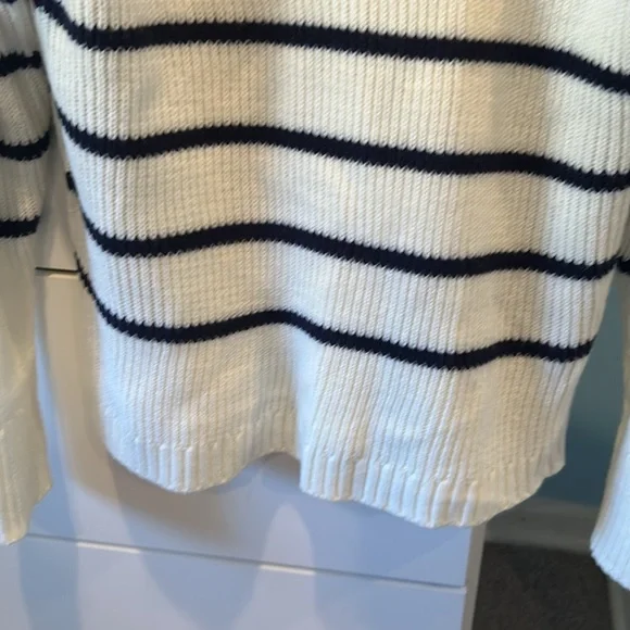 Lulus Confident Poise White Striped Mock Neck Pullover Sweater - Size M - Picture 6 of 8